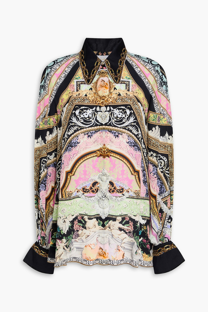 camilla - crystal-embellished printed silk crepe de chine blouse - black - xs