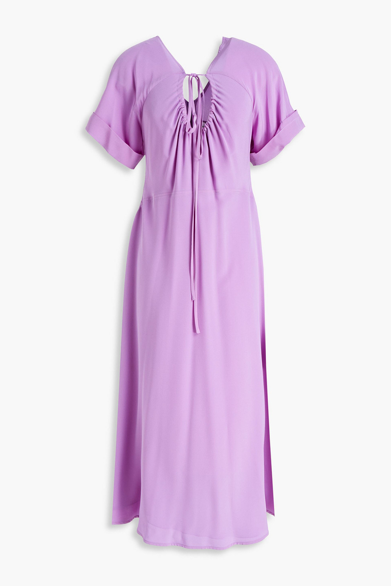Victoria Beckham - Gathered silk crepe de chine midi dress - Purple - UK 10