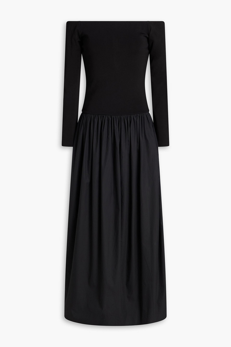 esse studios - off-the-shoulder stretch-knit and cotton-poplin maxi dress - black - uk 8