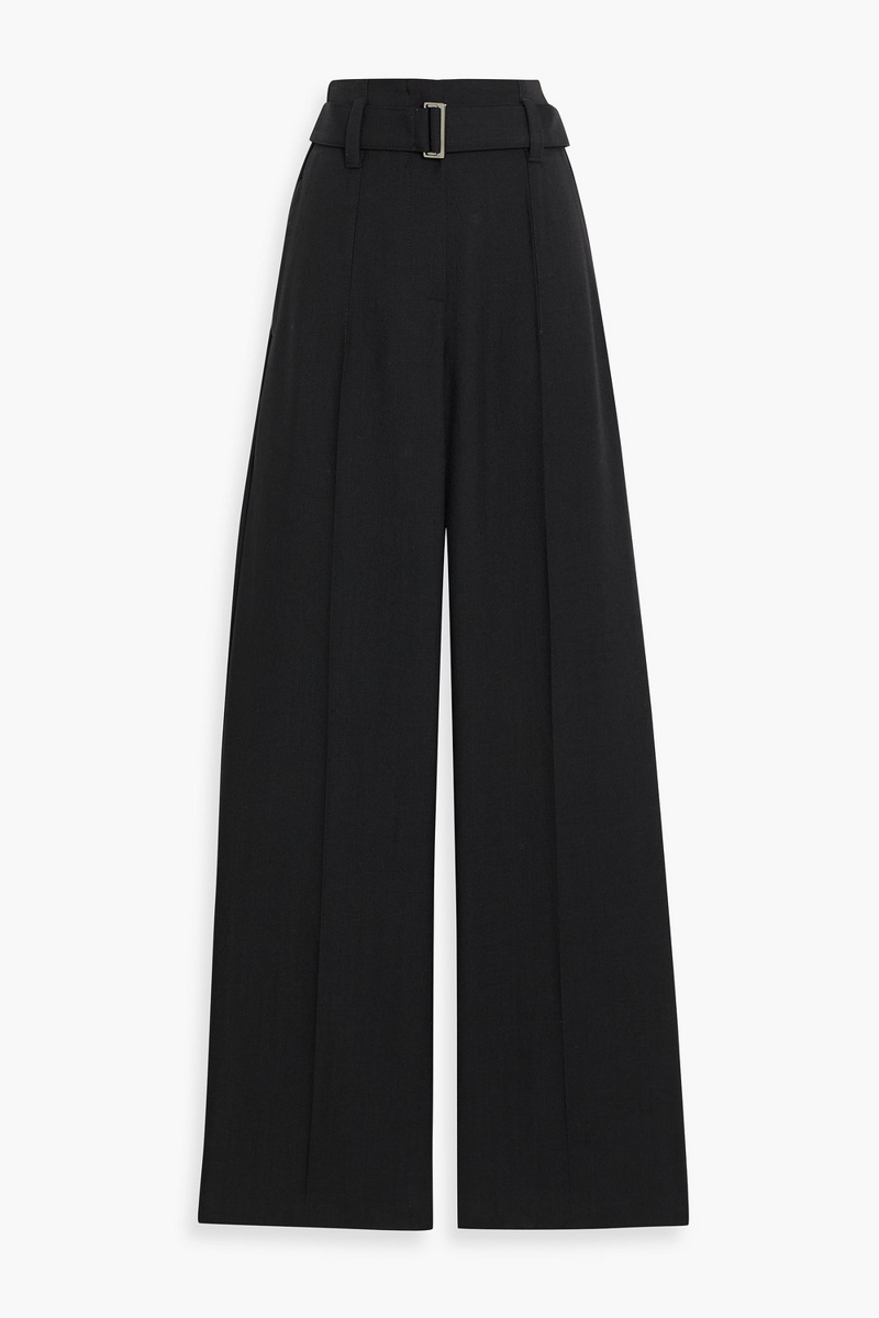 brunello cucinelli - belted wool-twill wide-leg pants - black - it 40