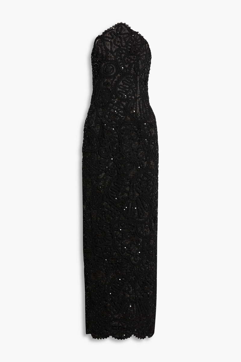 carolina herrera - strapless sequin-embellished lace gown - black - us 6