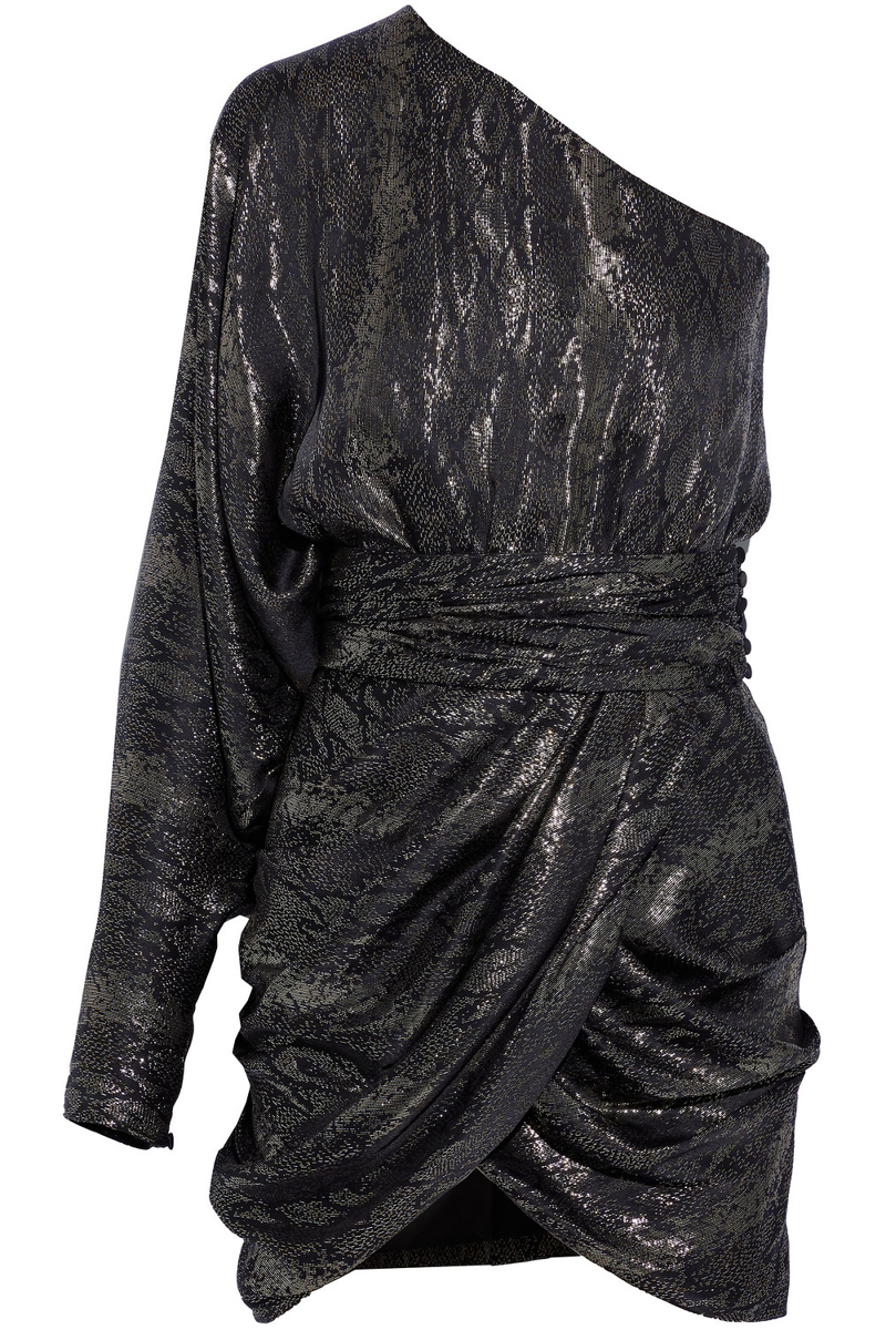 Redemption - One-shoulder draped metallic silk-blend jacquard mini dress - Black - IT 42