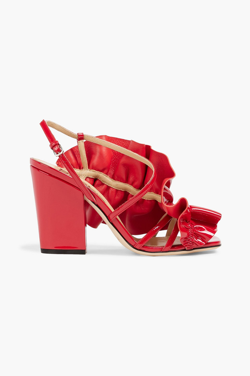 Sergio Rossi - Ruffled patent-leather slingback sandals - Red - EU 34