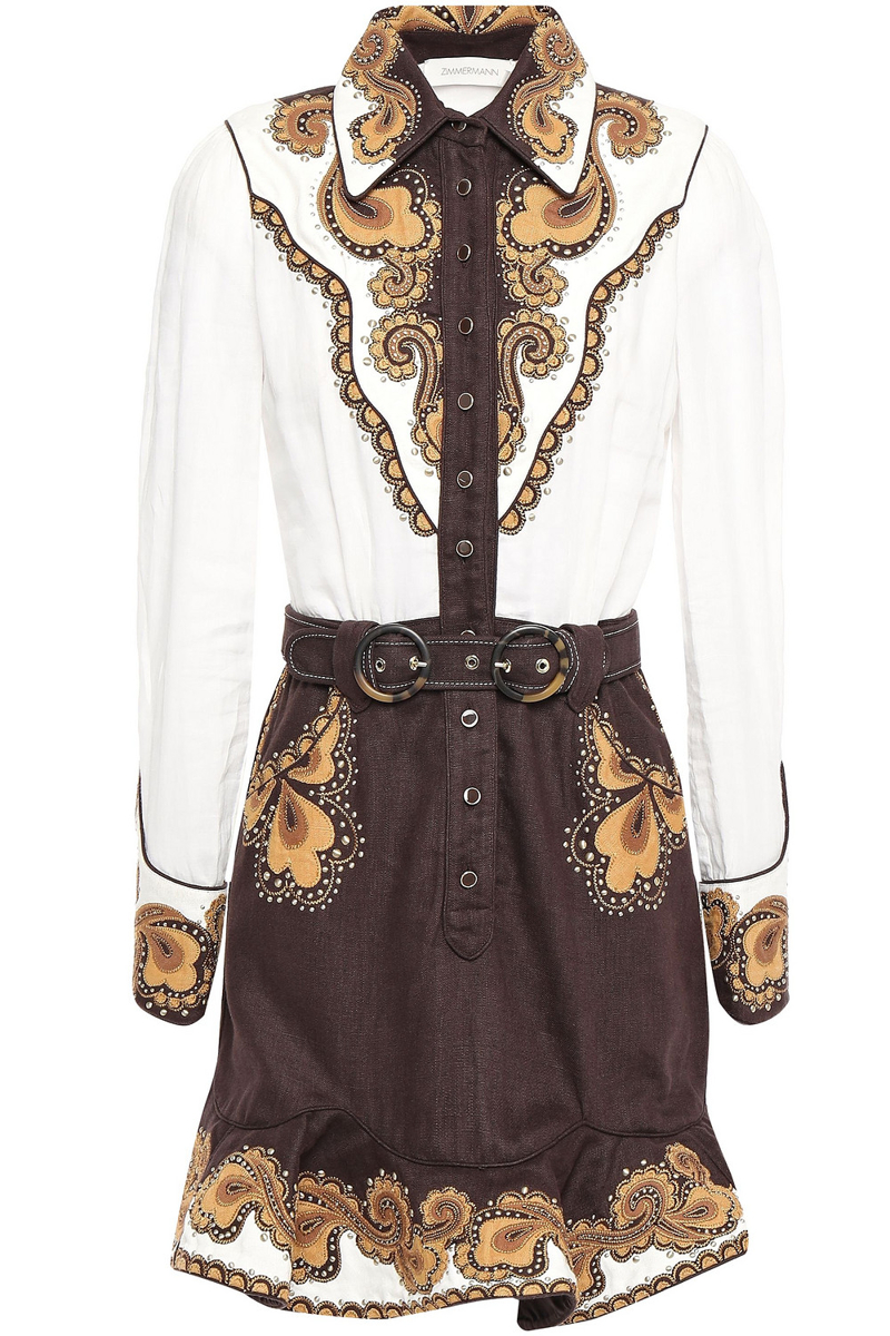 Zimmermann - Zippy Dandy belted embellished cotton and linen-canvas mini dress - White - 0
