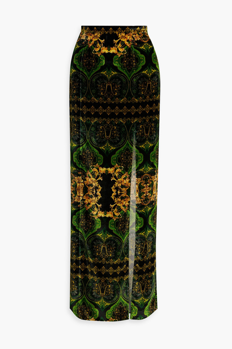 Alice Olivia - Stephine printed velvet maxi skirt - Green - US 8