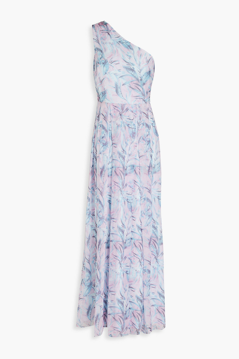 Mikael Aghal - One-shoulder pleated printed chiffon maxi dress - Purple - US 2