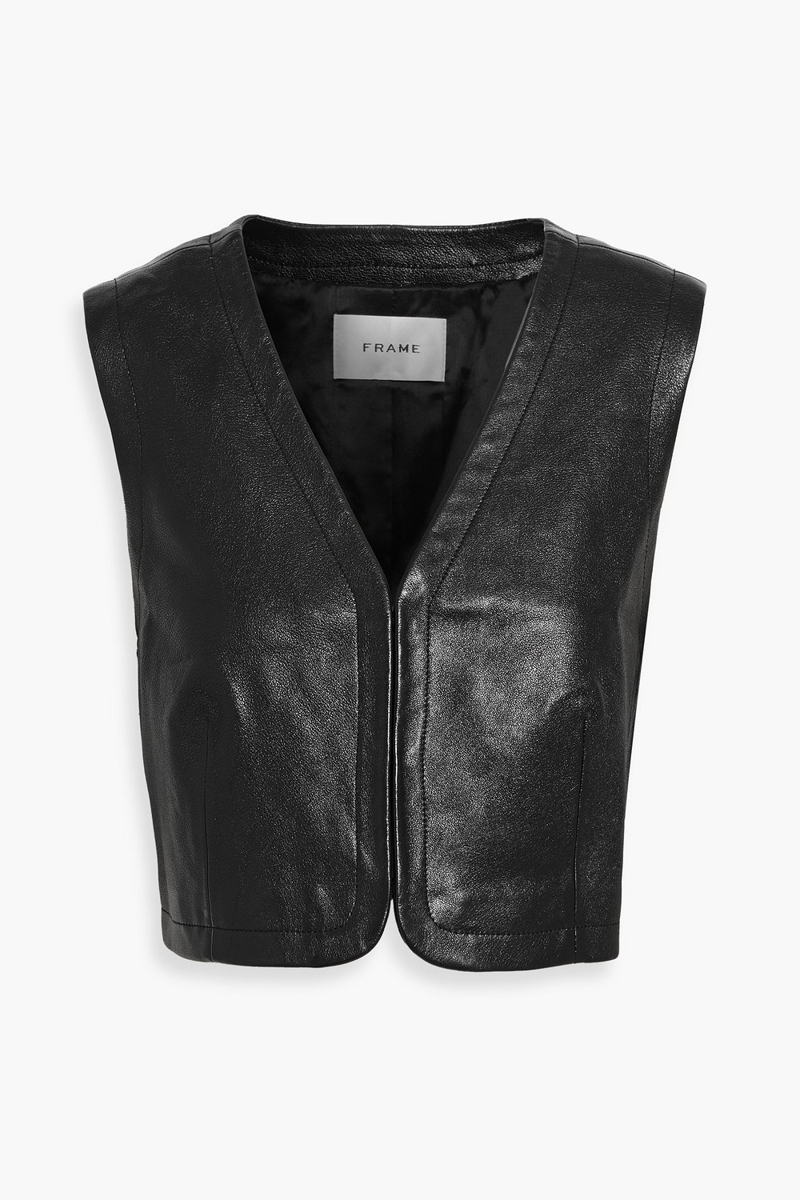 frame - cropped leather vest - black - m