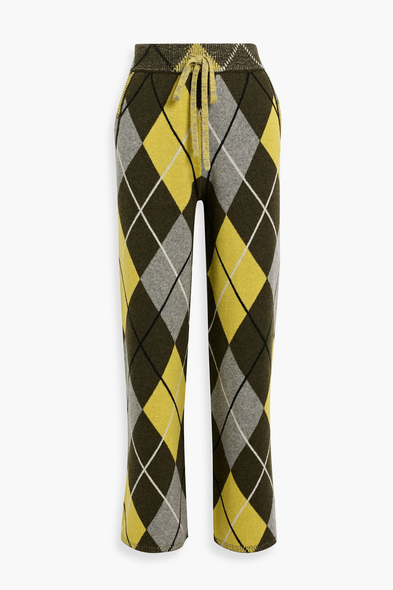 the elder statesman - argyle intarsia cashmere track pants - green - m