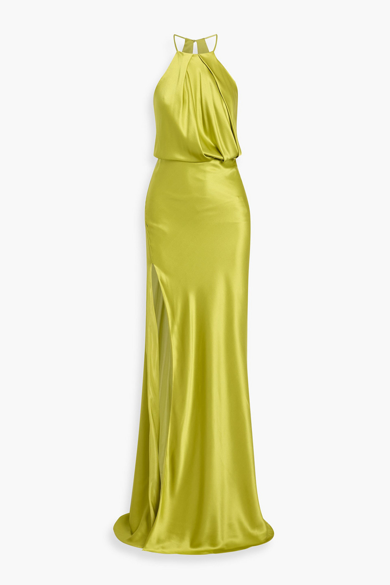 michelle mason - draped cutout silk-satin gown - yellow - us 6