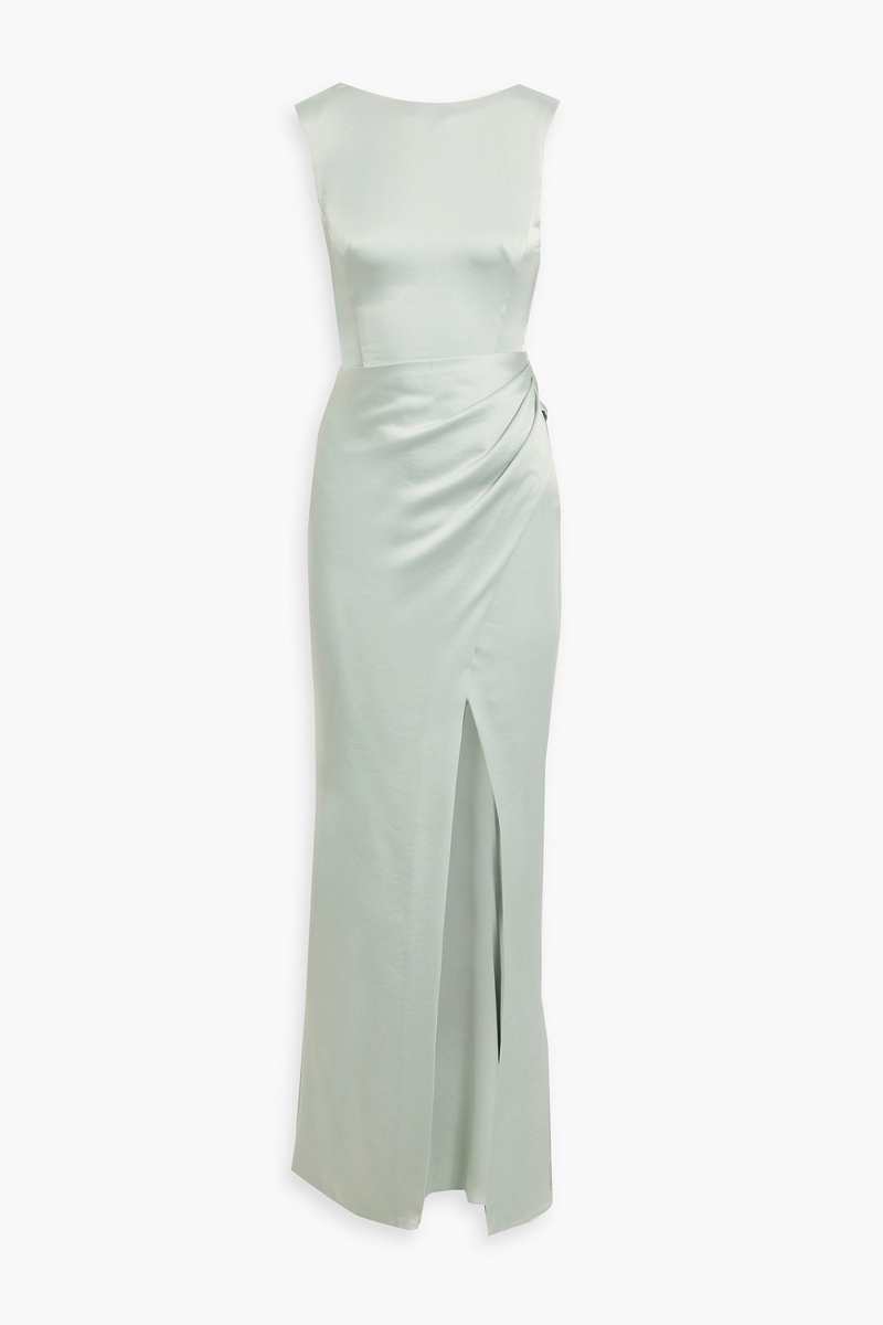 simkhai - tommy open-back draped satin gown - green - us 0