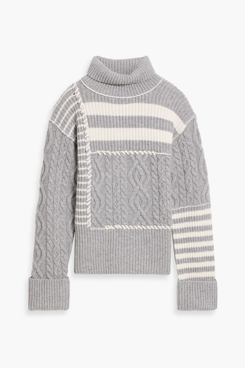 simkhai - maggi ribbed and cable-knit wool and cashmere-blend turtleneck sweater - gray - xs