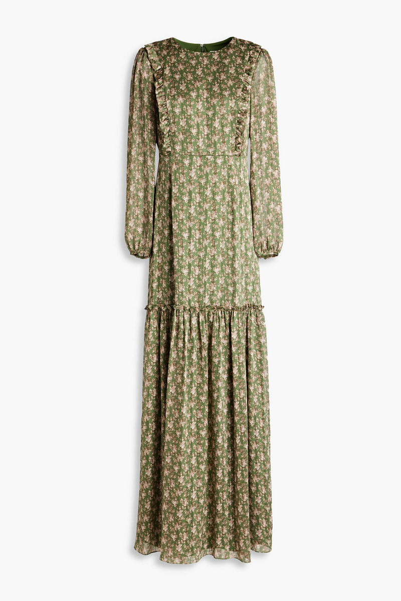 Mikael Aghal - Gathered metallic floral-print jacquard maxi dress - Green - US 8