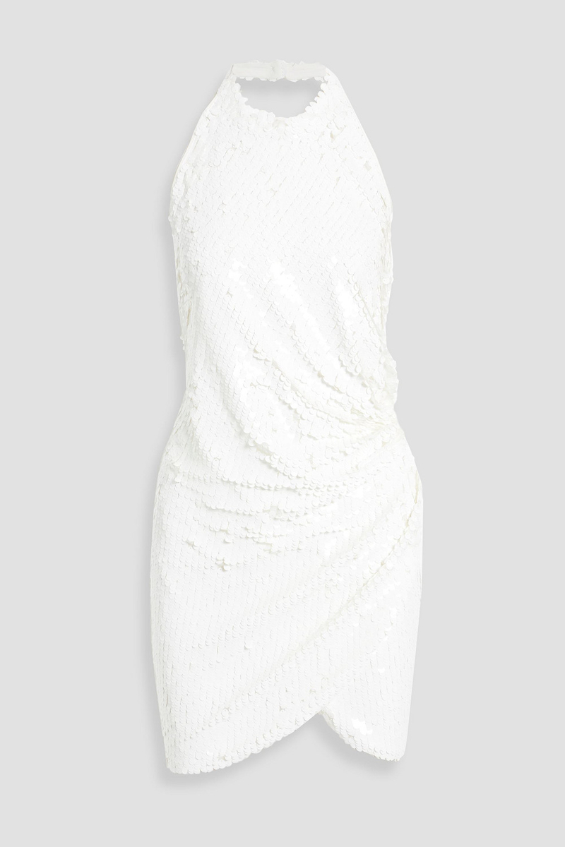 Ronny Kobo - Jo wrap-effect sequined stretch-tulle halterneck mini dress - White - L