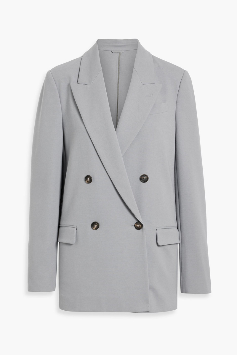 brunello cucinelli - double-breasted bead-embellished cotton-blend jersey blazer - gray - it 42