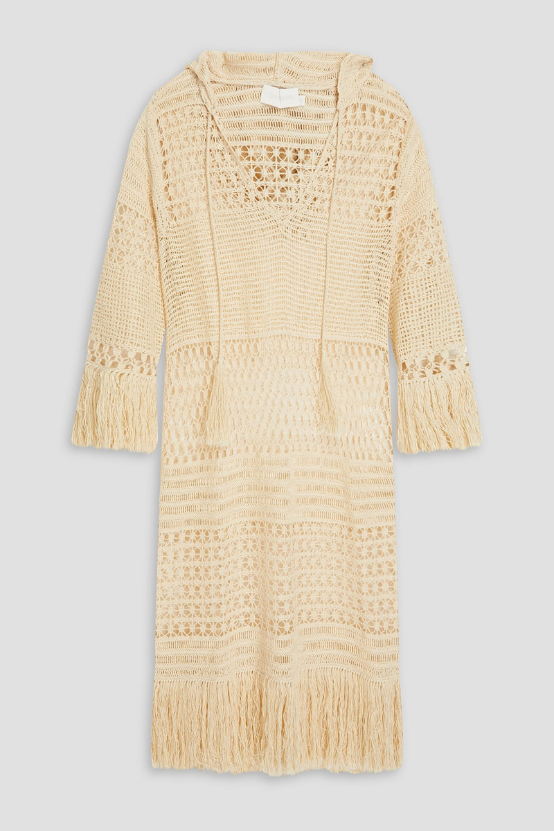 Zimmermann - Fringed crocheted cotton-blend hooded mini dress - White - M/L