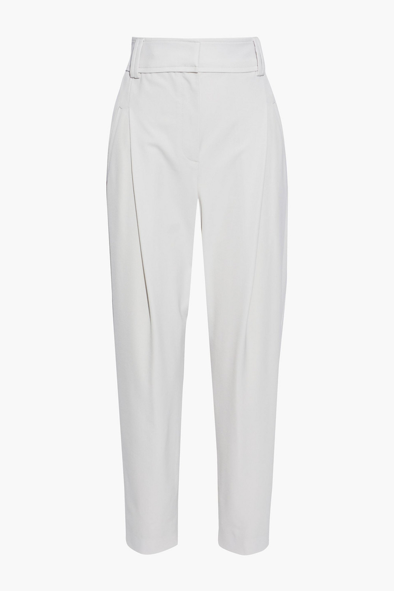 brunello cucinelli - cropped pleated wool-blend twill tapered pants - gray - it 38