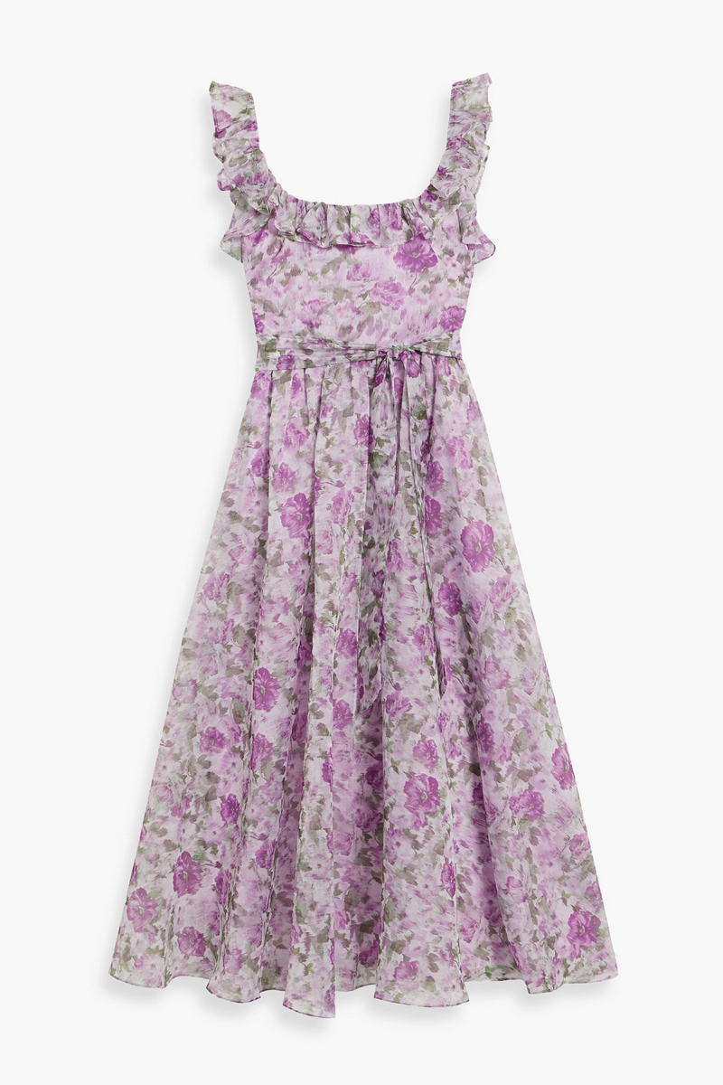mikael aghal - ruffled floral-print organza midi dress - purple - us 2