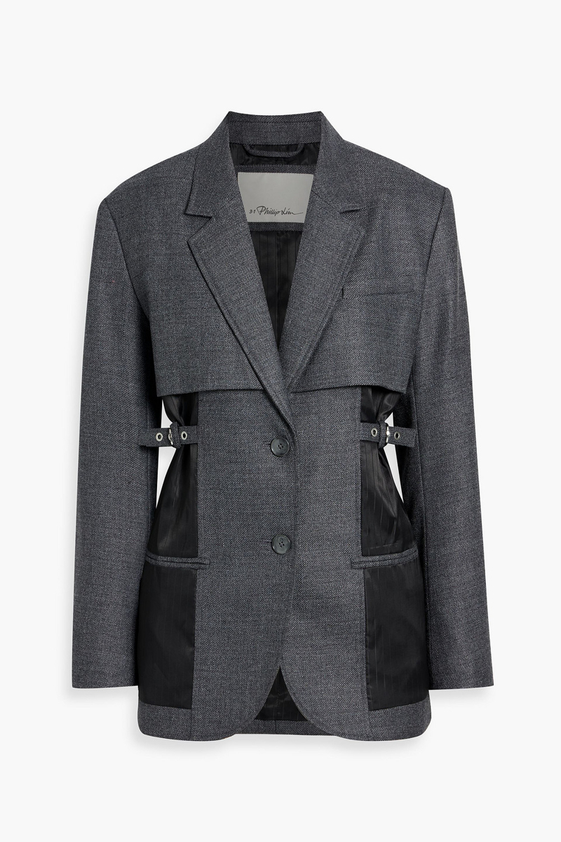 3.1 phillip lim - pinstriped satin-paneled twill blazer - gray - us 0