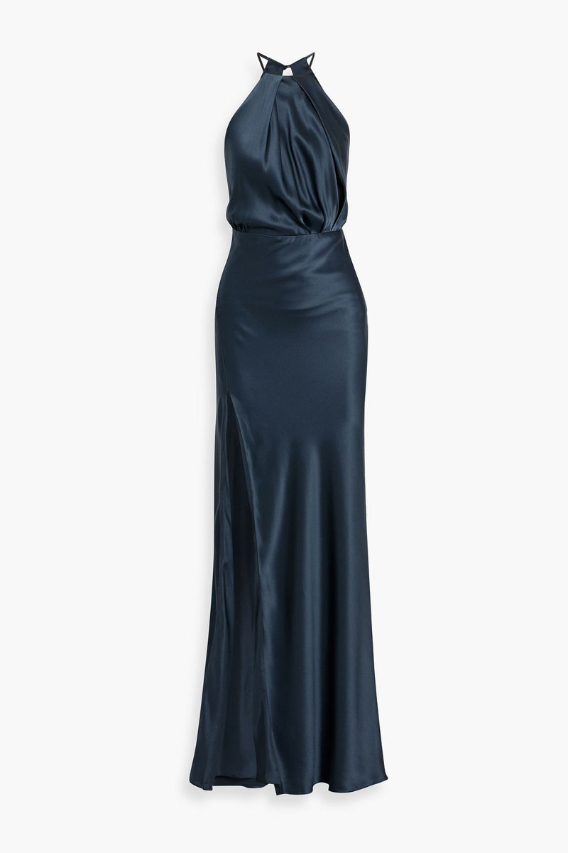 michelle mason - draped cutout silk-satin gown - blue - us 0