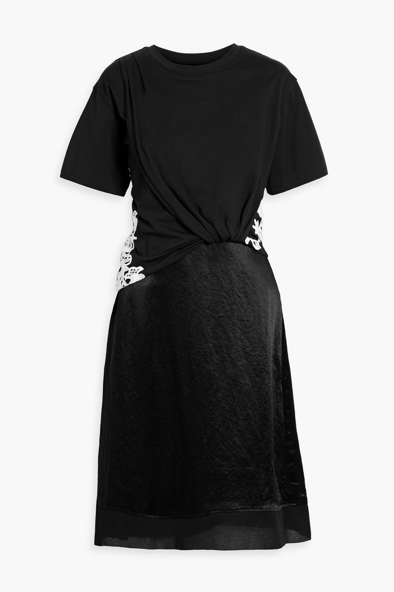3.1 phillip lim - draped cotton-jersey and satin dress - black - xs
