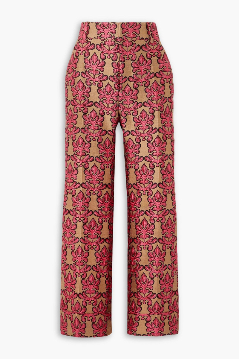 la double j. - hendrix jacquard wide-leg pants - brown - xxs