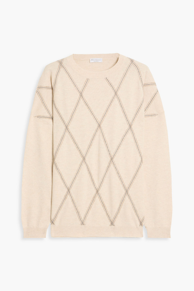brunello cucinelli - bead-embellished wool, cashmere and silk-blend sweater - neutral - xl