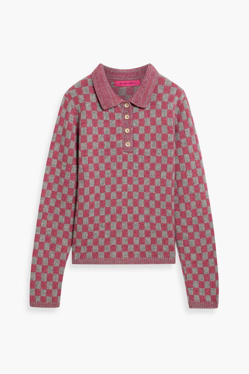 the elder statesman - checked cashmere polo sweater - pink - xs