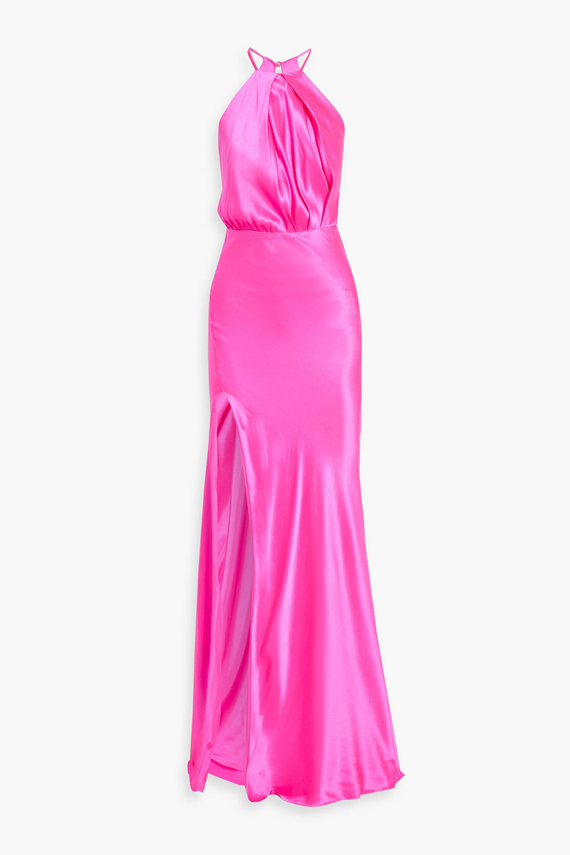 michelle mason - draped cutout silk-satin gown - pink - us 8