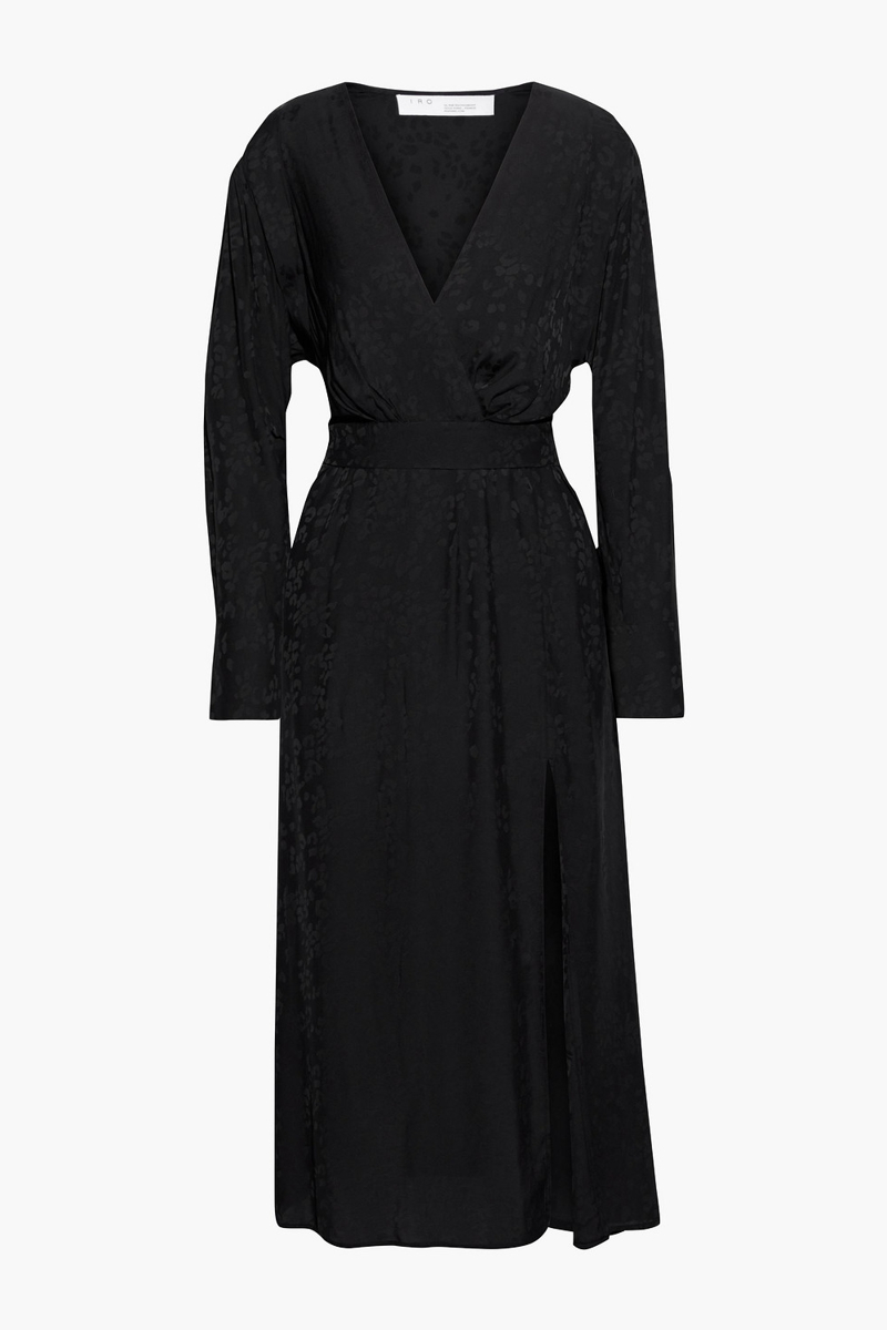 IRO - Antero wrap-effect satin-jacquard midi dress - Black - FR 40