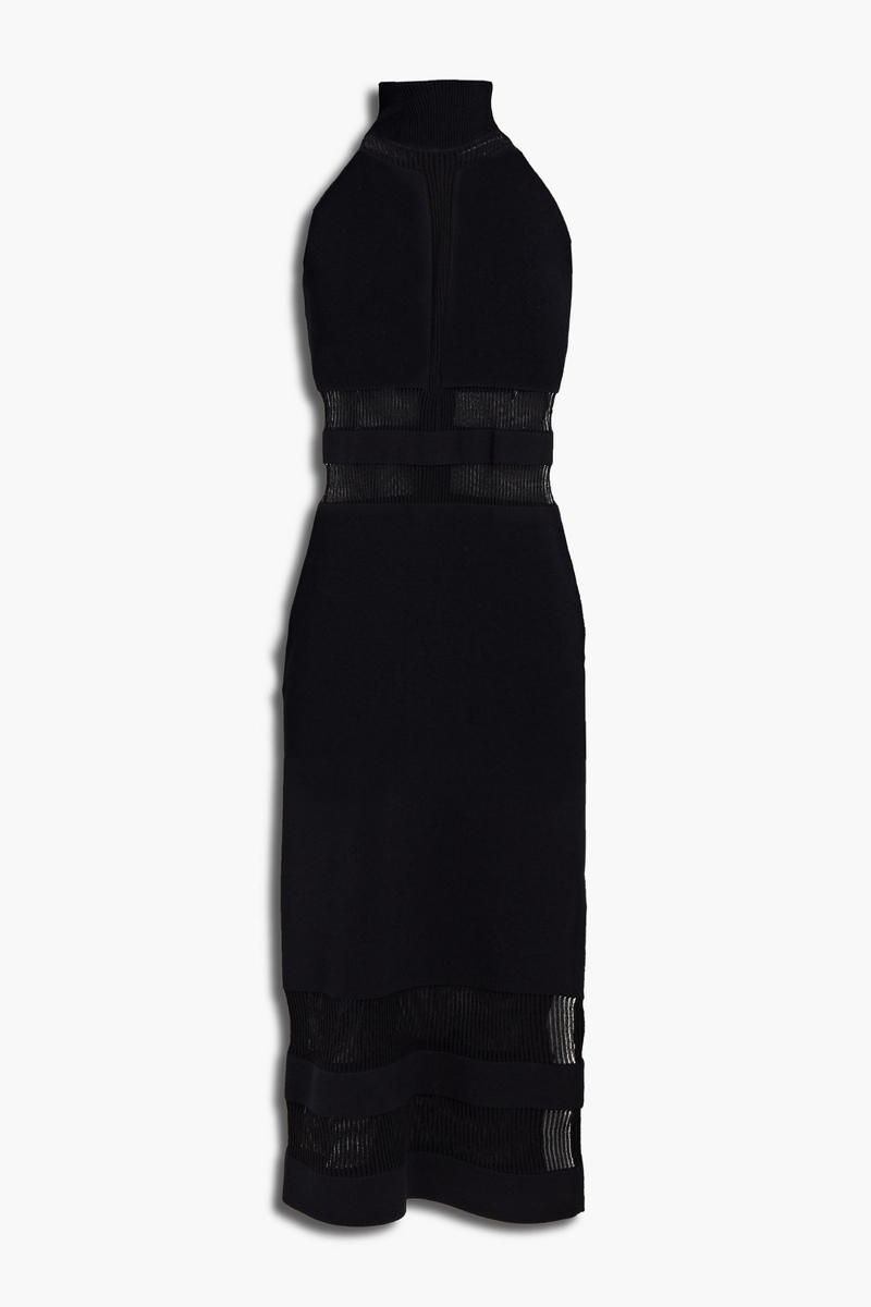 Hervé Léger - Pointelle-trimmed stretch-knit midi dress - Black - M