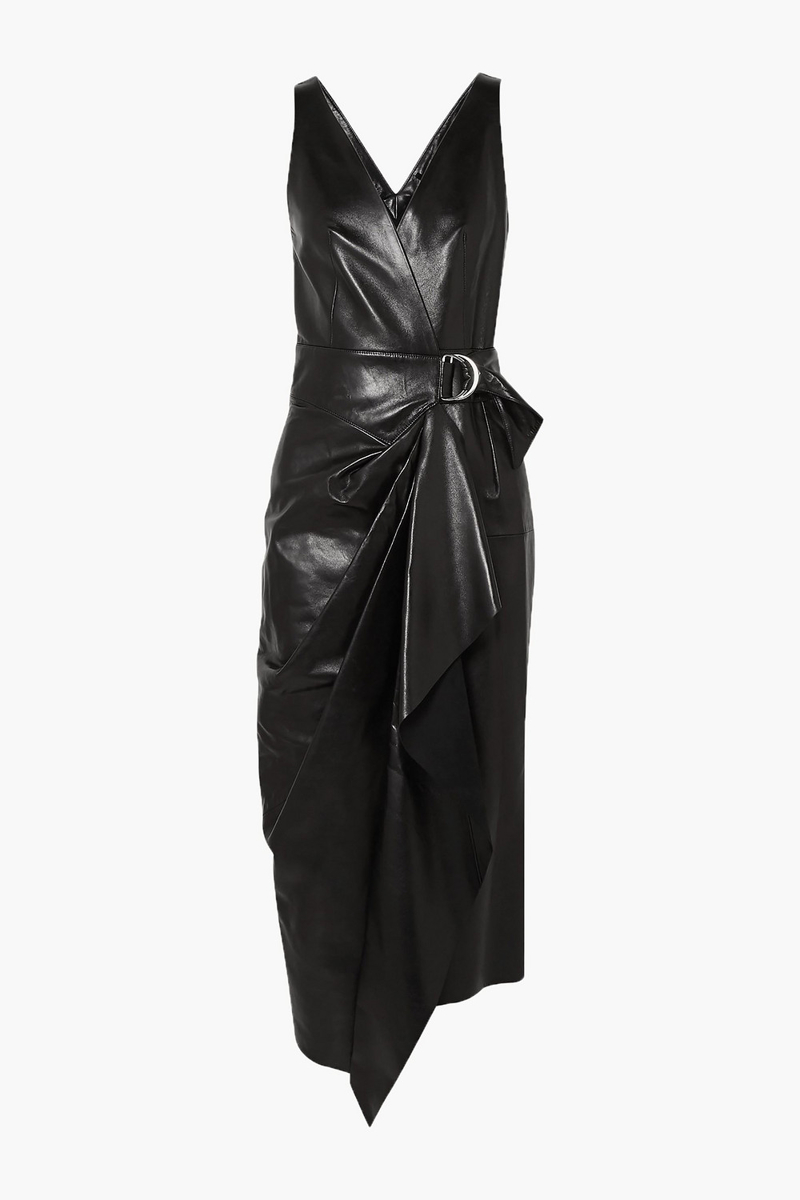 Isabel Marant - Fanelia asymmetric wrap-effect leather midi dress - Black - FR 36