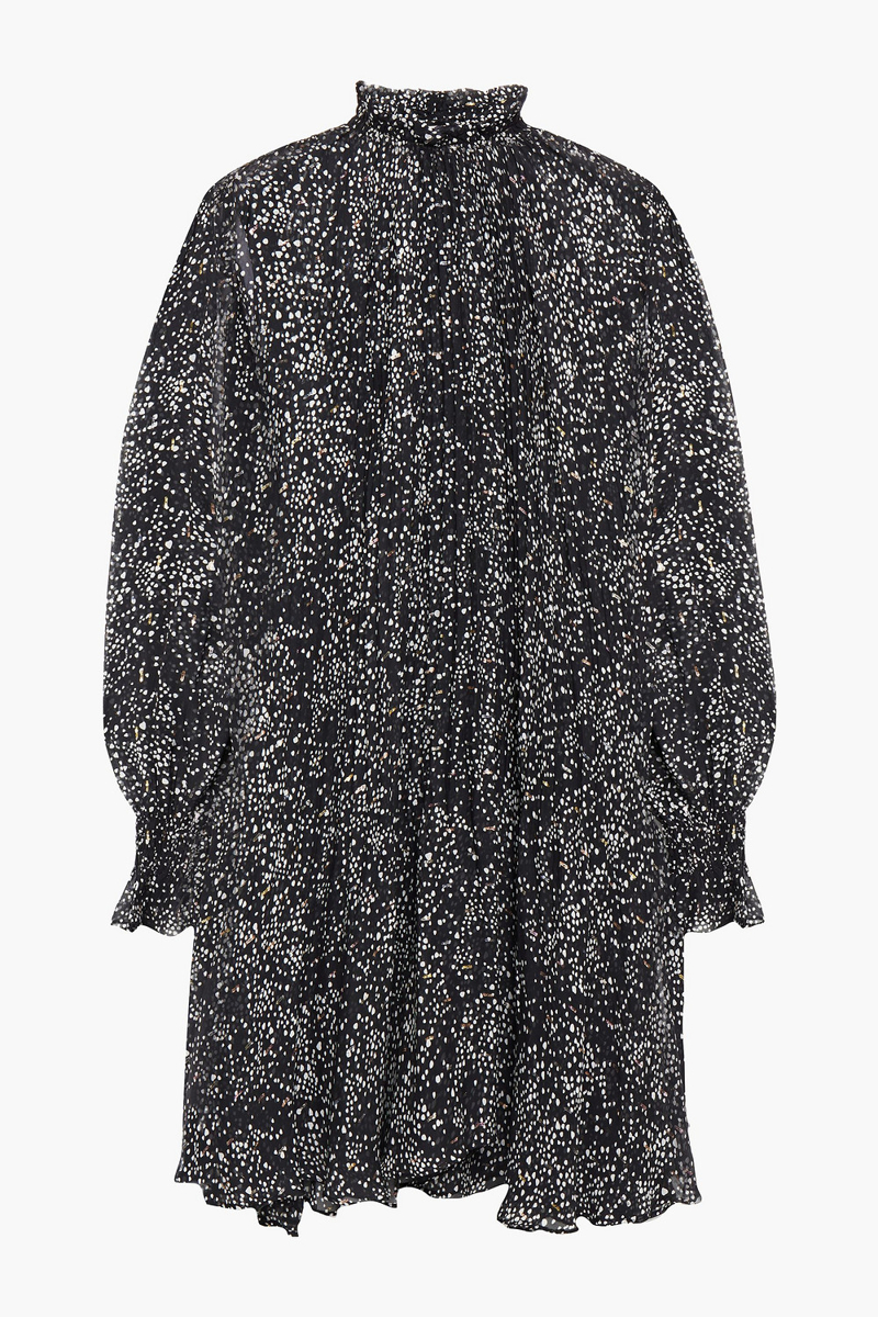 Maje - Gathered printed fil coupé silk-blend mini dress - Black - FR 36