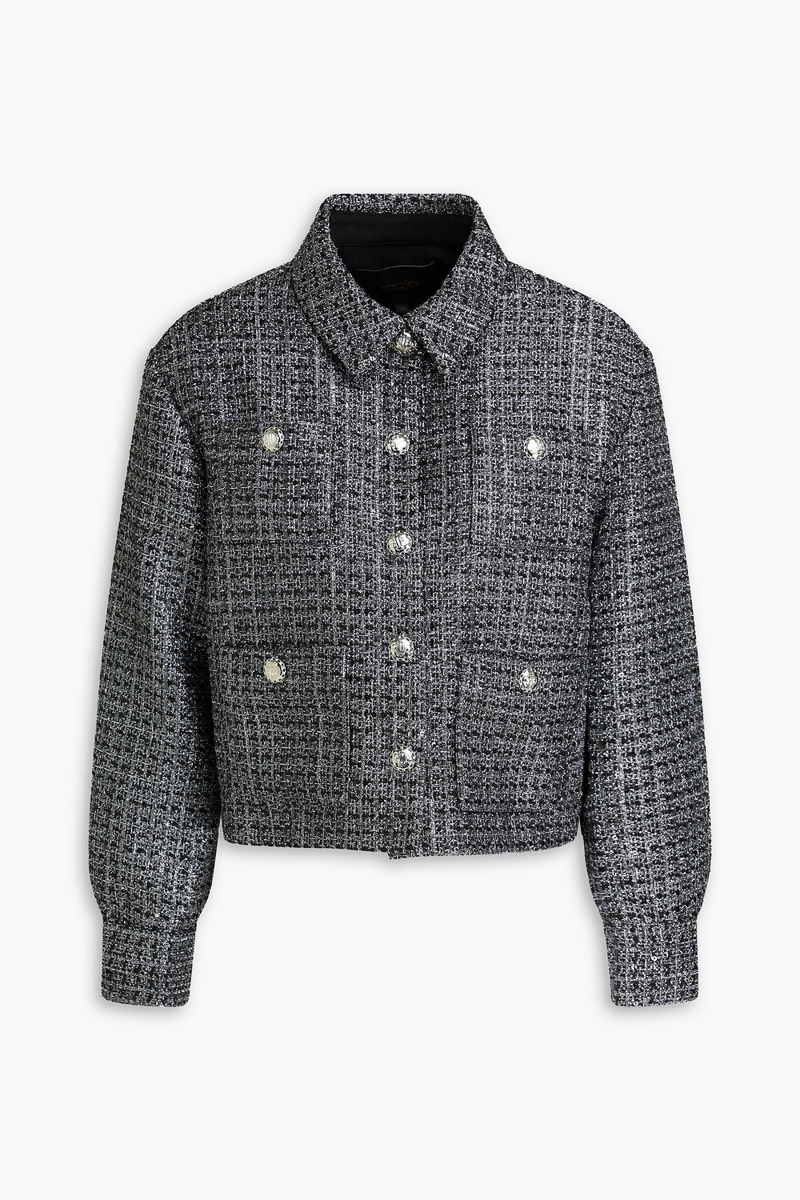 maje - sequin-embellished metallic tweed jacket - black - fr 38