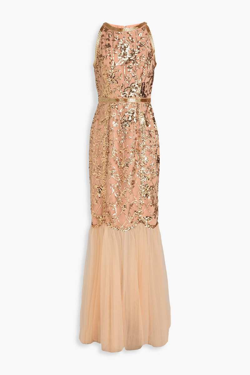 marchesa notte - sequin-embellished tulle gown - neutral - us 6