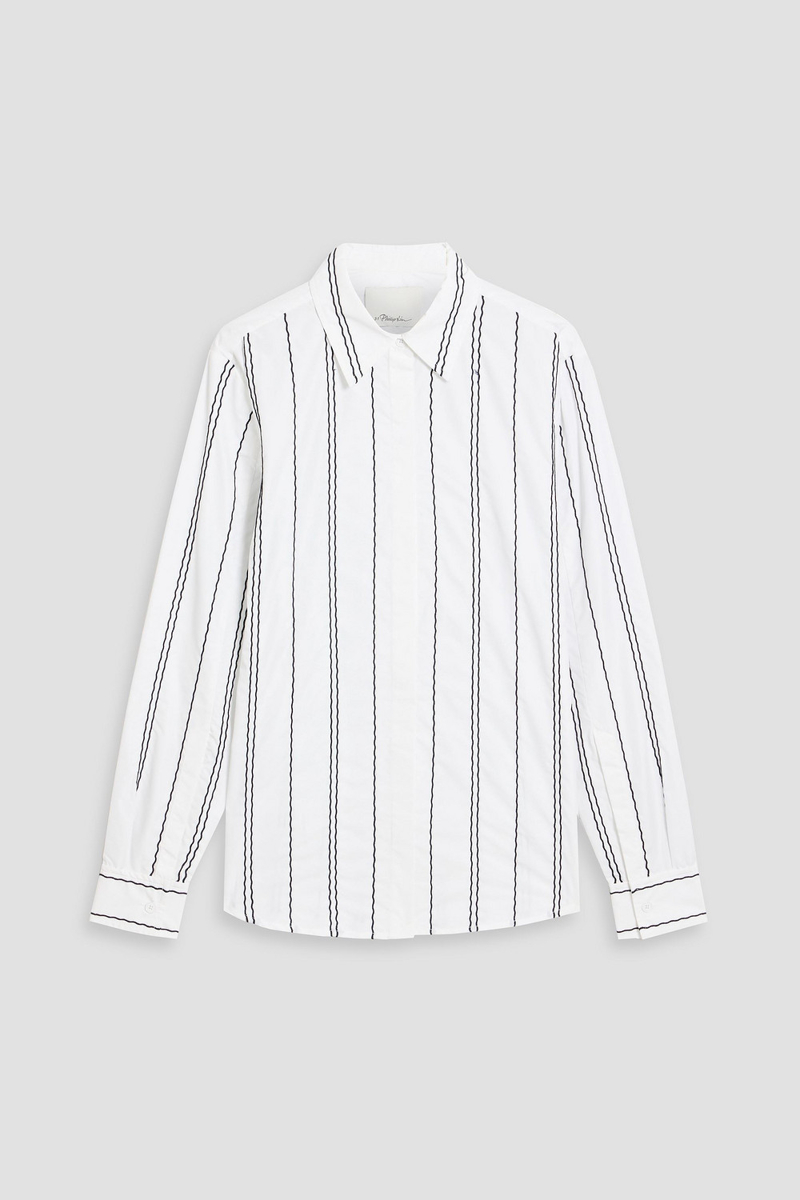 3.1 phillip lim - embroidered striped cotton-blend poplin shirt - white - us 0