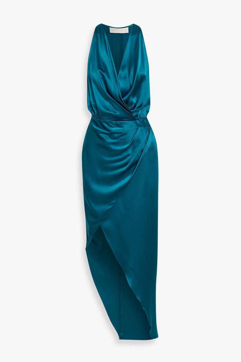 michelle mason - wrap-effect silk-satin midi dress - blue - us 0