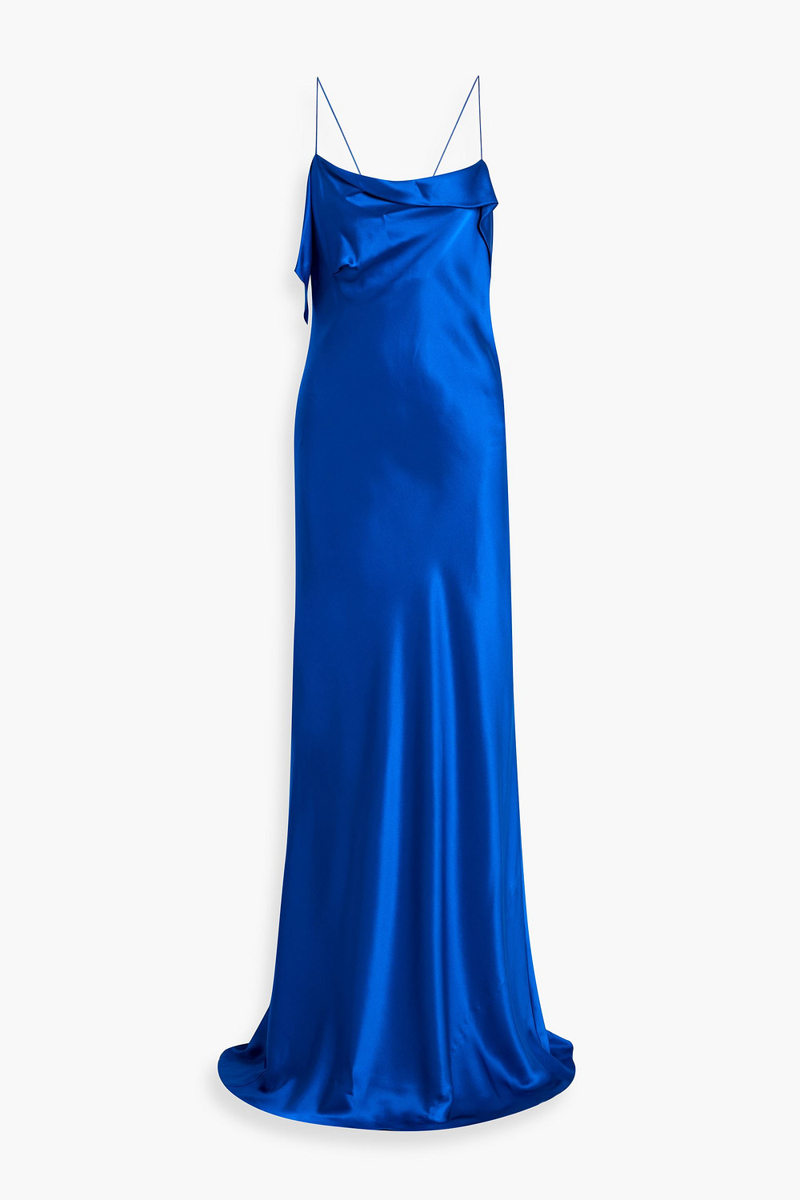 michelle mason - draped silk-satin gown - blue - us 10