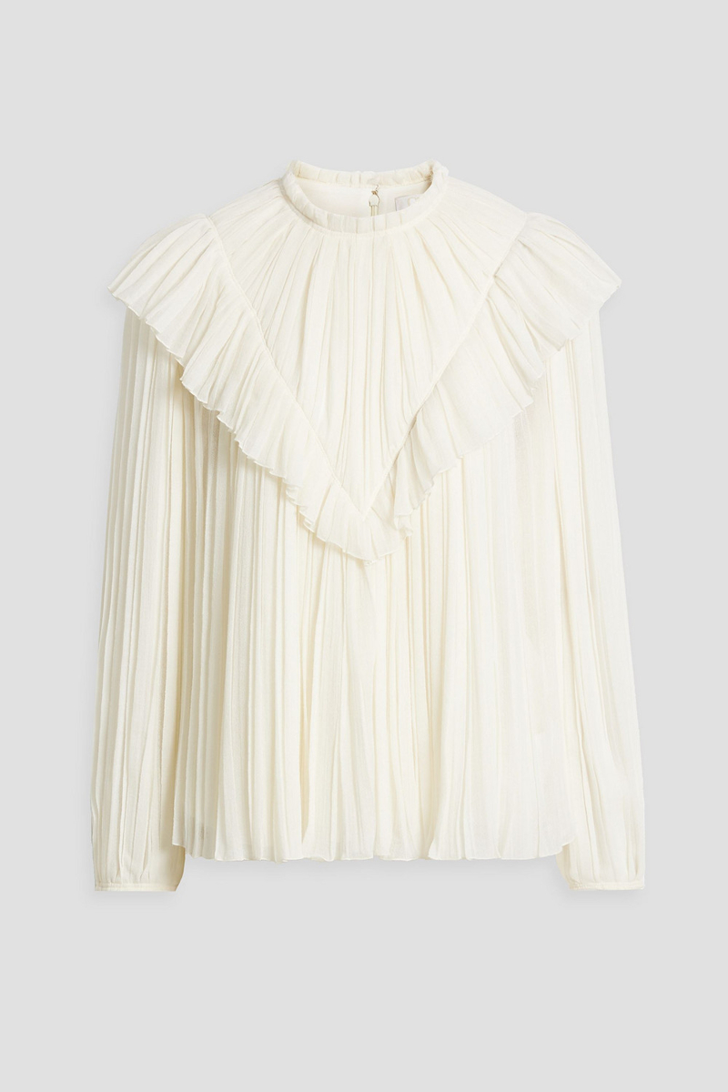Chloé - Pleated ruffled wool-gauze blouse - White - FR 40