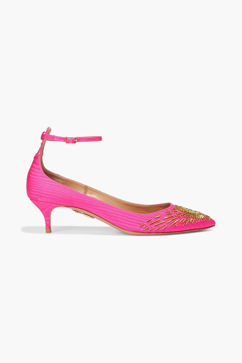 Aquazzura - Sunlight 45 embellished moire pumps - Pink - EU 35.5