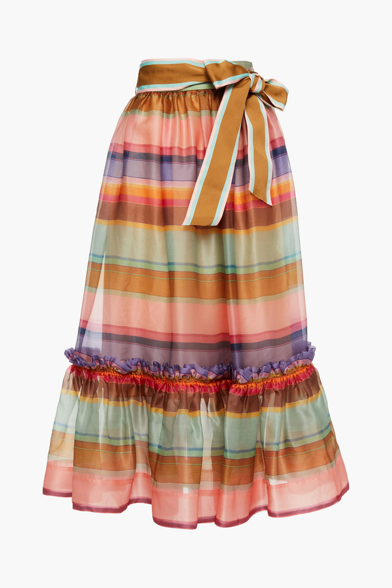 Zimmermann - Gathered striped silk-organza midi skirt - Brown - 0