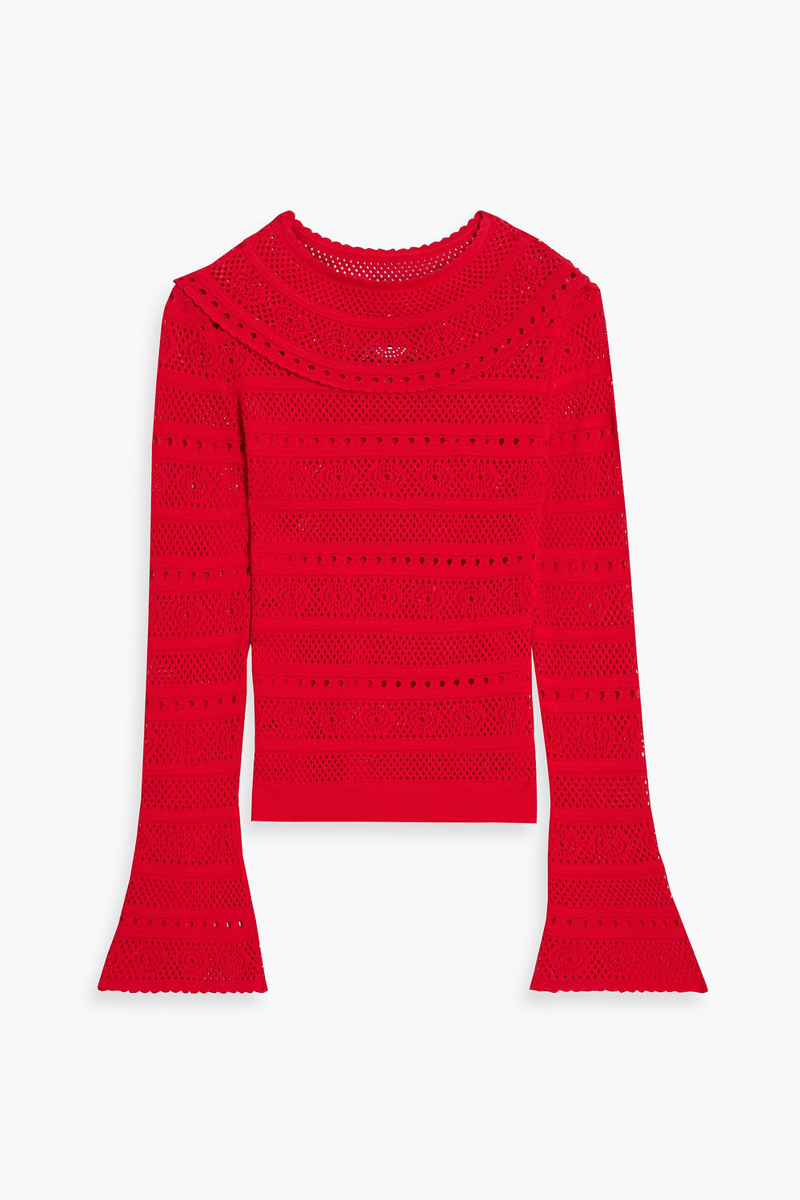 oscar de la renta - fluted pointelle-knit top - red - xs