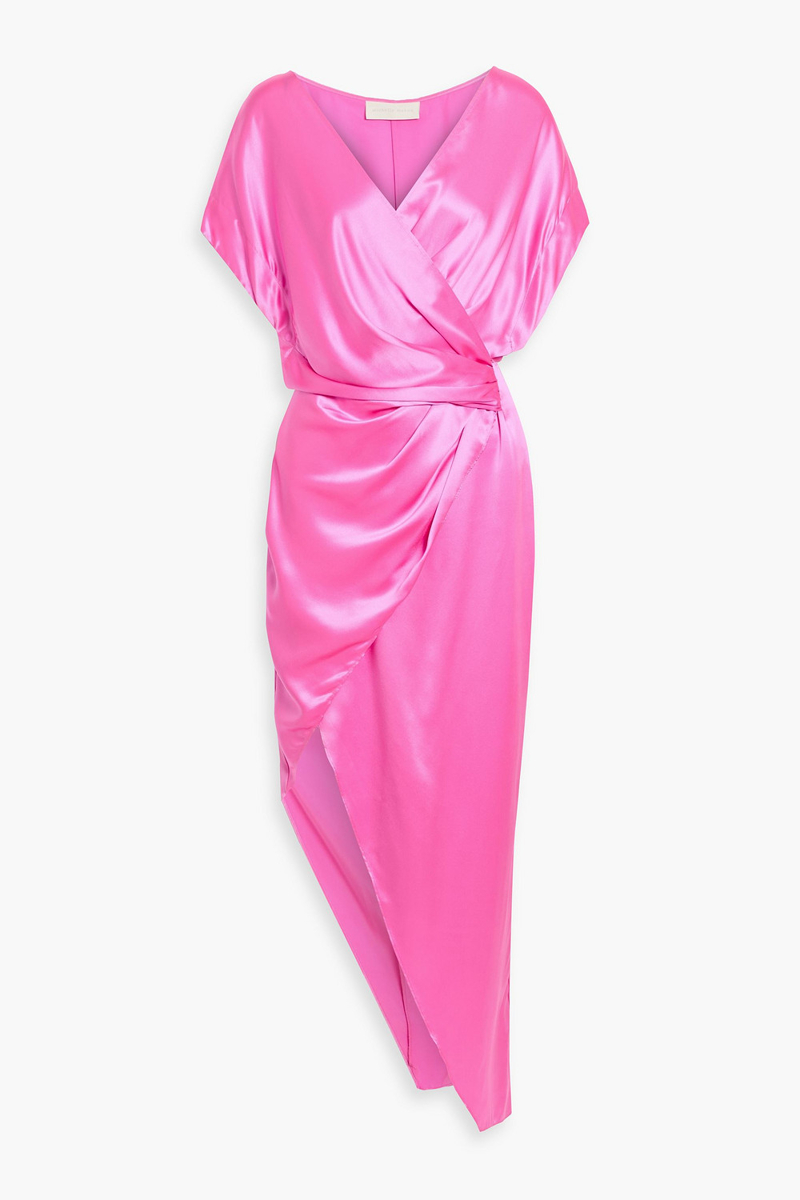 michelle mason - wrap-effect silk-satin maxi dress - pink - us 0