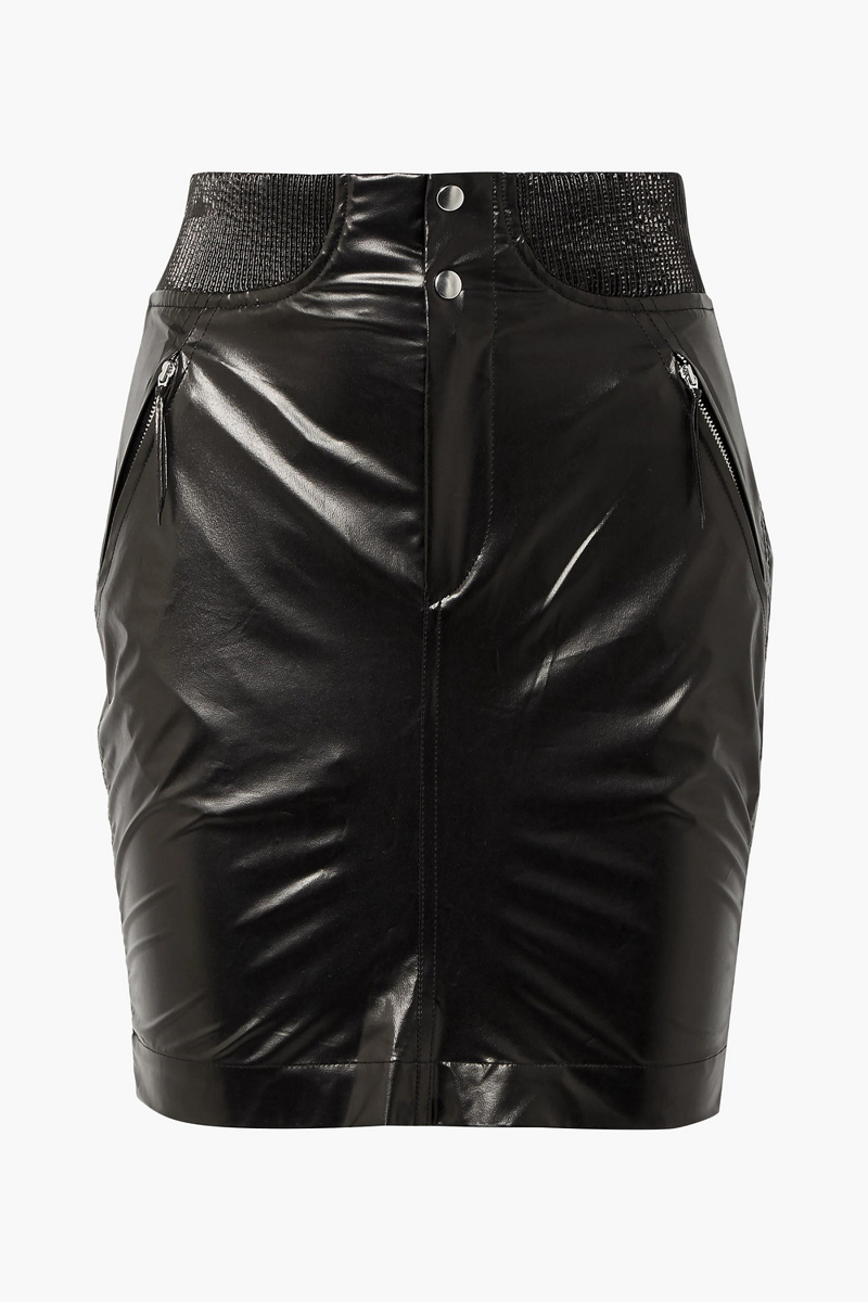 Isabel Marant - Amel ribbed knit-trimmed coated-silk mini skirt - Black - FR 36
