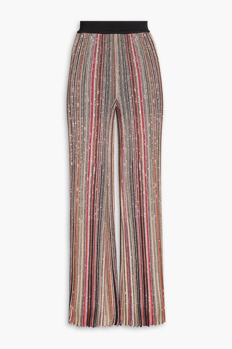 missoni - embellished striped ribbed-knit flared pants - black - it 40