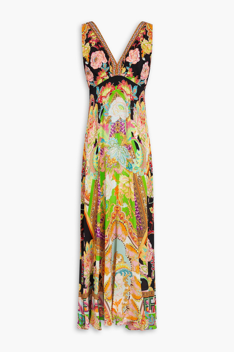 camilla - crystal-embellished printed silk crepe de chine maxi dress - multicolor - xs