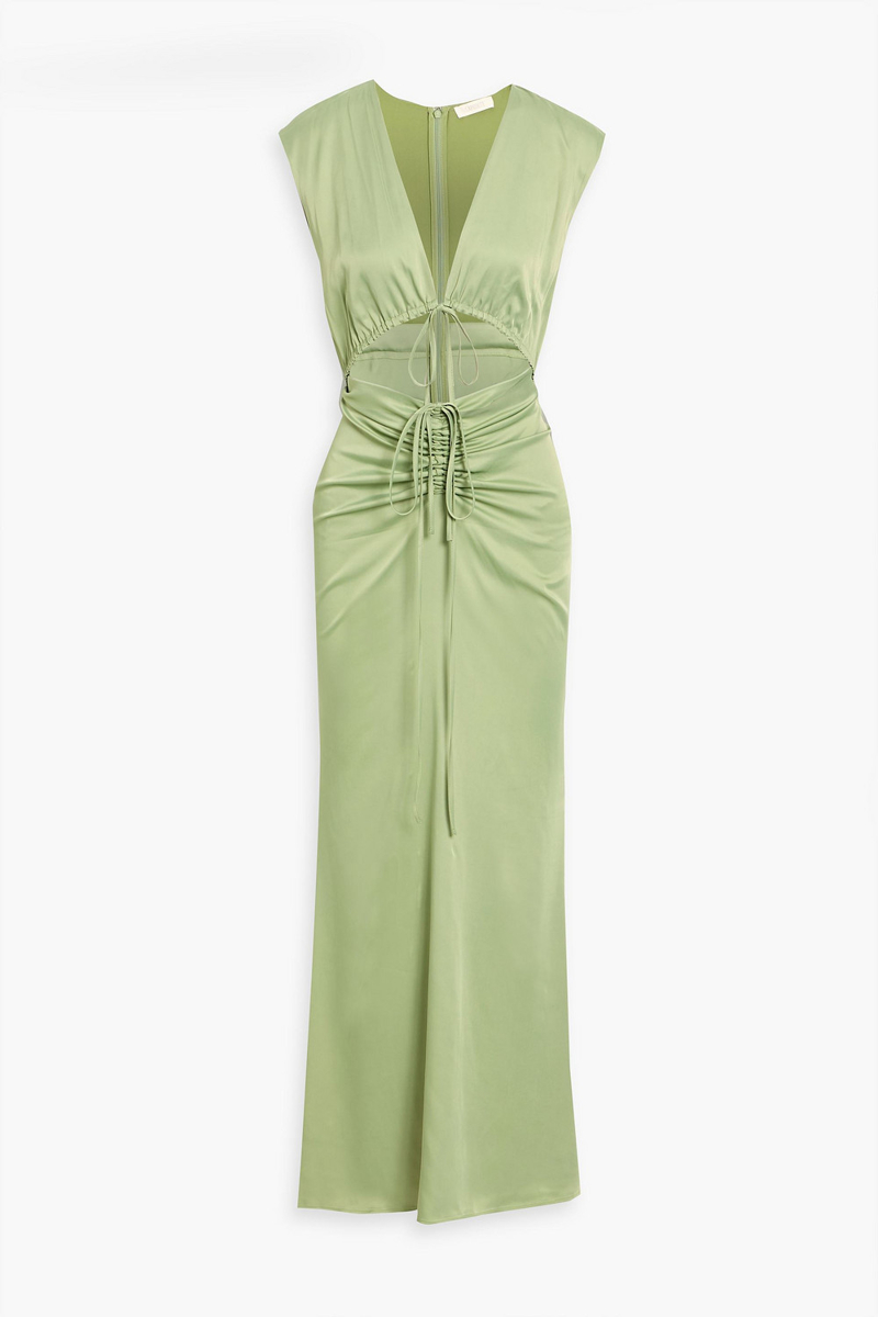 lapointe - ruched cutout satin maxi dress - green - us 0