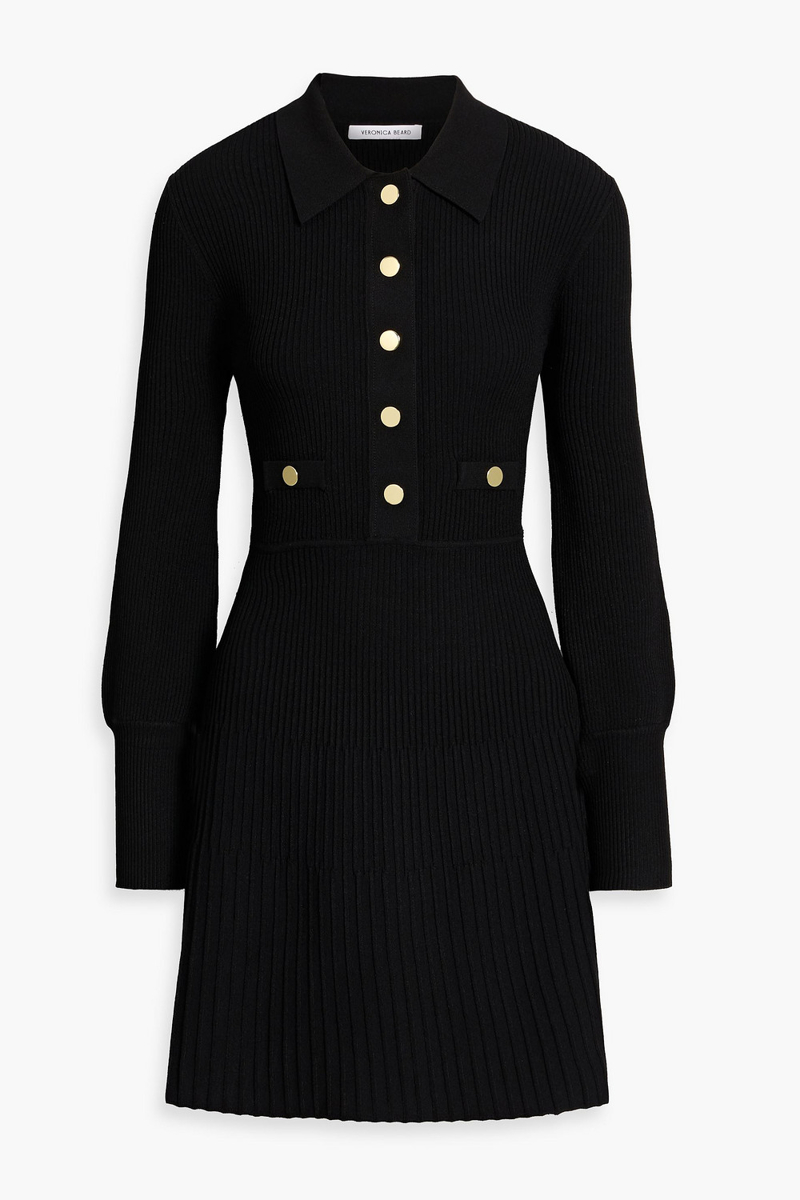 veronica beard - lauper ribbed-knit mini shirt dress - black - xl