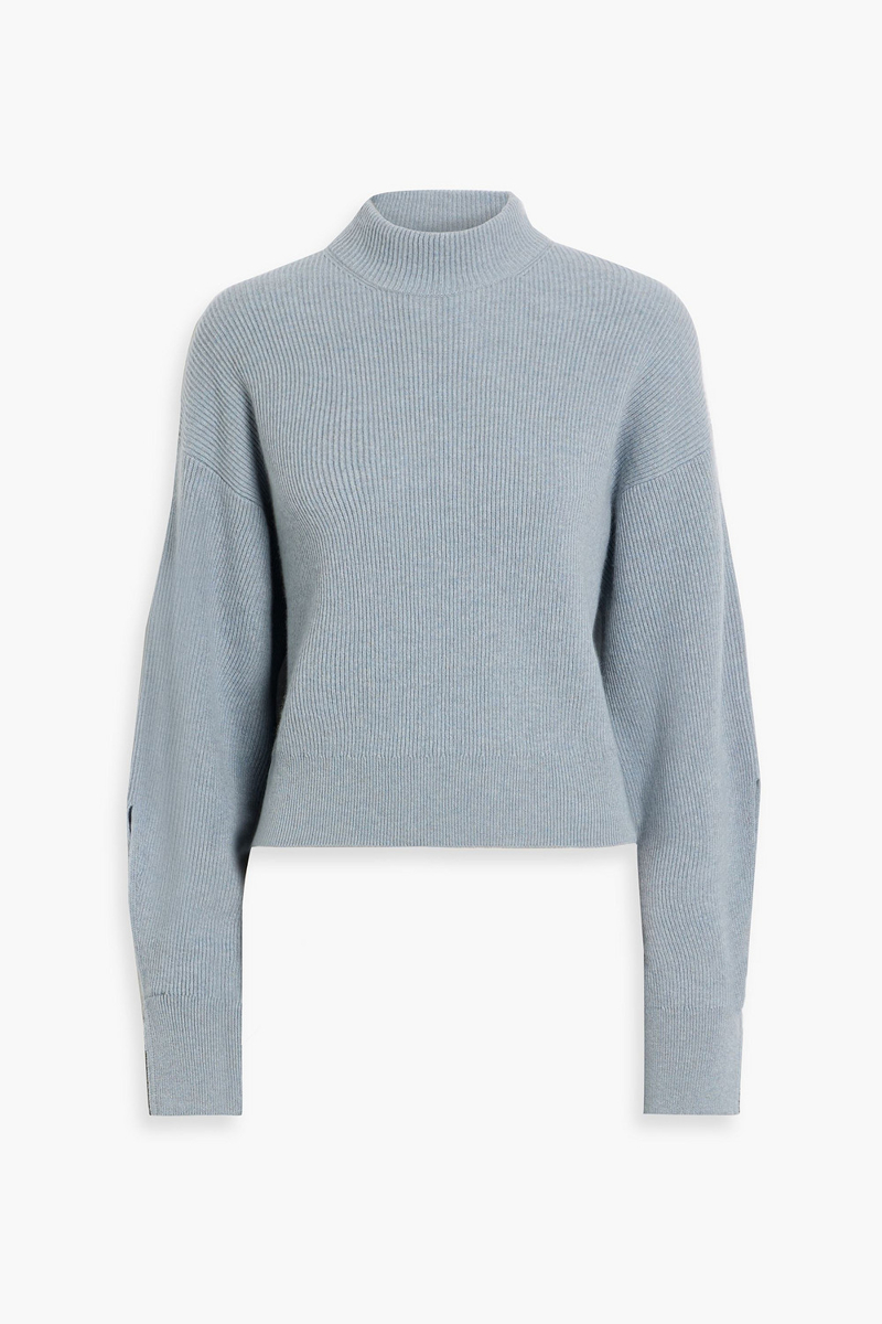 brunello cucinelli - bead-embellished ribbed cashmere turtleneck sweater - blue - m