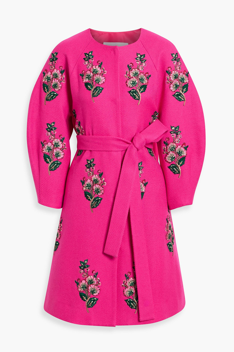 carolina herrera - embroidered wool-gabardine coat - pink - us 2