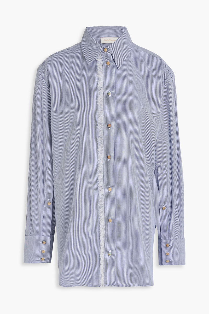 zimmermann - embroidered striped cotton oxford shirt - blue - 00
